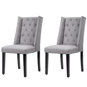 Elegant Dining Side Chairs Button Tufted Fabric W/ Nailhead，Grey