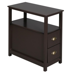 Slim Sofa/Chairside End Table with 2 Storage Drawers and Shelf Narrow Space for Living Room, Espresso