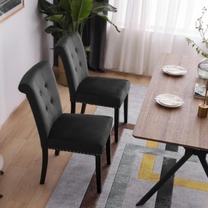 Velvet Dining Chair - Set of 2, Dining Room Chair, Kitchen, Bedroom, Living Room Chairs Furniture, Black