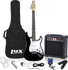 Electric Guitar 39" inch Complete Beginner Starter kit Full Size with 20w Amp, Package Includes All Accessories, Digital Tuner, Strings, Picks, Tremolo Bar, Shoulder Strap, and Case Bag - Black