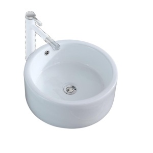 16.54 Inch Round Bowl Porcelain Sink Ceramic Bathroom Sink with Overflow Hole Art Basin White