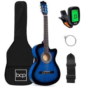 Beginner Acoustic Cutaway Guitar Set w/ Case, Strap, Capo - 38in