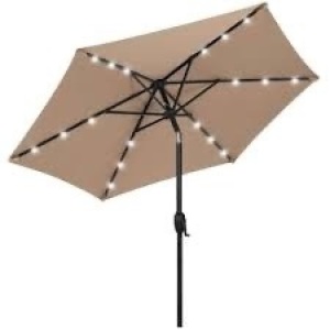 Outdoor Solar Patio Umbrella w/ Push Button Tilt, Crank Lift - 7.5ft