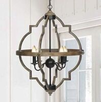 KingSo Industrial&nbsp;4 Light Rustic Metal Chandelier 27.5" Oil Rubbed Bronze Finish Wood Texture&nbsp;