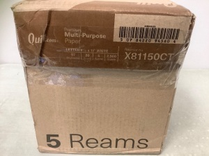 Case of (5) Reams 8.5"x11" Letter Office Paper