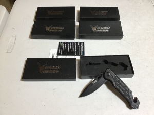 Lot of (5) Rush Deer RG10 Folding Pocket Knife with Clip, Glass Breaker, Seatbelt Cutter - Appear New