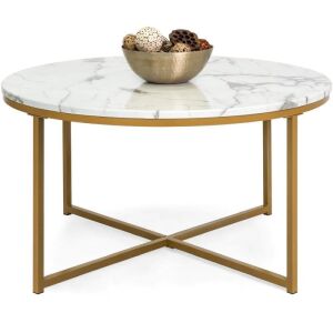 Round Coffee Table w/ Faux Marble Top, Metal Frame - 36"