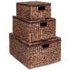 Set of 3 Large Hyacinth Storage Baskets w/ Handles, Lid - 21", 20", 18"