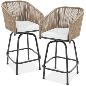 Set of 2 Woven Wicker Swivel Barstools w/ 360 Rotation, Steel Frame