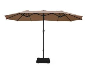 15' Market Double Sided Patio Umbrella with Crank & Base, Tan 