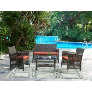 DG Casa Bali Red Loveseat, 2 Chairs and Table Set - E-Comm Return, Appears New in Damaged Box 