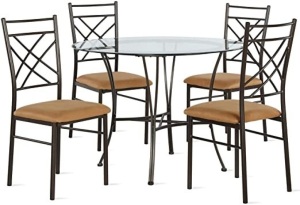 5-Piece Metal and Glass Top Dinette Set, Bronze, Dark Beige - E-Comm Return, Appears New 