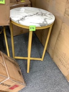 Round Coffee Side Table w/ Faux Marble Top, Metal Frame - 16in