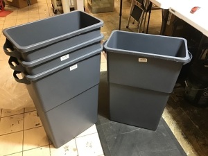 Lot of (4) Genuine Joe GJO60465 Plastic Space Saving Waste Container, 23 gallon - E-Comm Returns, Appear New