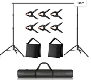 Newer Photo Studio Backdrop Support System, 10ft/3mWide 7ft/2.1m High Adjustable Background Stand with 4 Crossbars, 6Backdrop Clamps, 2 Sandbags, and Carrying Bag for Portrait & StudioPhotography, Like New, retail - $45.99