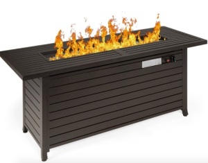 50,000 BTU Rectangular Propane Gas Fire Pit Table w/ Storage, Cover - 57in, Dark Brown, Appears New