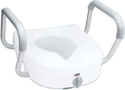 Carex E-Z Lock Raised Toilet Seat with Handles - 5 Inch Toilet Seat Riser with Arms - Fits Most Toilets - Appears New