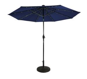 Sun Ray - 9' Round Solar Lighted Umbrella - Navy Blue, E-Commerce Return