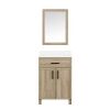 24" Natural Oak Bathroom Vanity with White Engineered Stone Top and Mirror