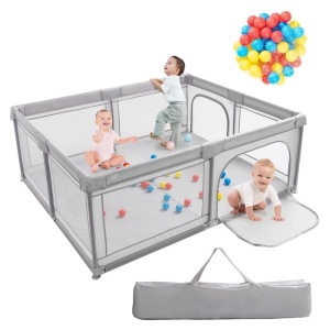 Baby Playpen Large Safety Kids Activity Center w/50 Ocean Balls Gray