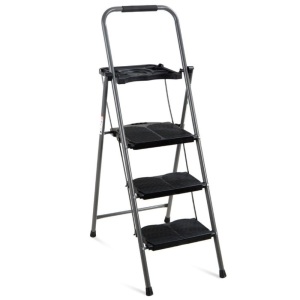 3-Step Folding Steel Ladder w/ Utility Tray, Hand Grip, 330lb Capacity