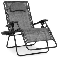 Oversized Reclining Zero Gravity Chair Lounger w/ Cup Holder, Pillow, Gray, Appears New/Damaged Box