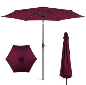 Outdoor Steel Market Patio Umbrella Decoration w/ Tilt, Crank Lift - 10ft, Burgundy, E-Commerce Return