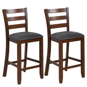 2Pcs Counter Height Chairs With Fabric Seat And Rubber Wood Legs 