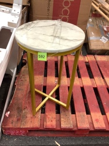 Round Coffee Side Table w/ Faux Marble Top, Metal Frame - 16in