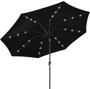 Solar LED Lighted Patio Umbrella w/ Tilt Adjustment, UV-Resistance - 10ft, Black, Appears New