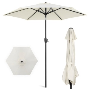 Outdoor Market Patio Umbrella w/ Push Button Tilt, Crank Lift - 7.5ft, Cream, Appears New