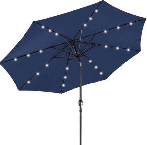 Solar LED Lighted Patio Umbrella w/ Tilt Adjustment, UV-Resistance - 10ft, Navy Blue, Appears New