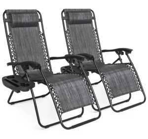 Set of 2 Adjustable Zero Gravity Patio Chair Recliners w/ Cup Holders, Gray, Appears New