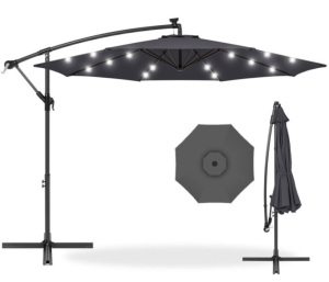 Solar LED Offset Hanging Patio Umbrella w/ Crank Tilt Adjustment - 10ft, Gray, E-Commerce Return/Appears New