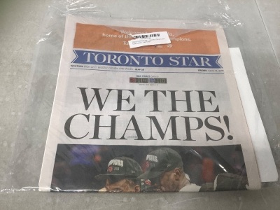 Collectable, Toronto Star Newspaper, Raptors NBA Champions, 06-14-2019