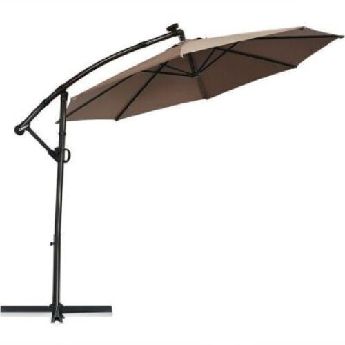 10' 360&deg; Rotation Solar-Powered LED Patio Offset Umbrella