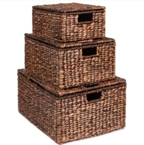 Set of 3 Large Hyacinth&nbsp;Storage Baskets w/&nbsp;Handles, Lid - 21", 20",&nbsp;18", Like New, retail - $79.99