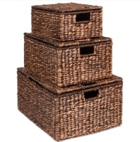 Set of 3 Large Hyacinth&nbsp;Storage Baskets w/&nbsp;Handles, Lid - 21", 20",&nbsp;18", Like New, retail - $79.99
