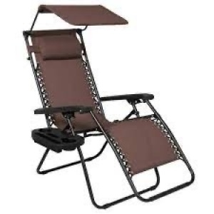 Folding Zero Gravity Recliner Patio Lounge Chair w/ Canopy, Side Tray