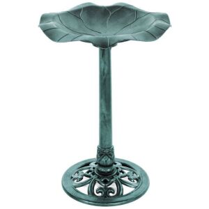 Lily Leaf Pedestal Bird Bath Decoration Accent w/ Floral Accents 