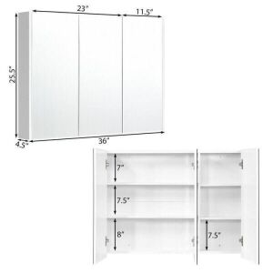 36" Bathroom Medicine Cabinet with 3 Mirrors