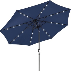 Solar LED Lighted Patio Umbrella w/ Tilt Adjustment, UV-Resistance - 10ft, Navy Blue, Appears New