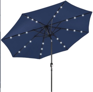 Solar LED Lighted Patio Umbrella w/ Tilt Adjustment, UV-Resistance - 10ft, Navy Blue, Appears New