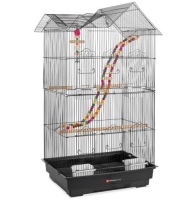 Indoor Outdoor Iron Birdcage w/ Removable Tray, 4 Feeders, 2 Toys - 36in, Appears New