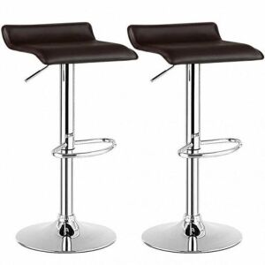 Set of 2 Adjustable Pu Leather Backless Bar Stools, Coffee