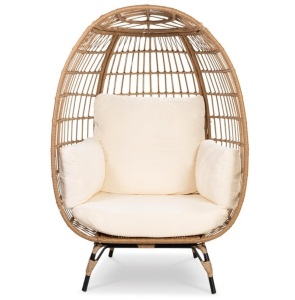 Wicker Egg Chair Oversized Indoor Outdoor Patio Lounger, Ivory, Appears New/Damaged Box