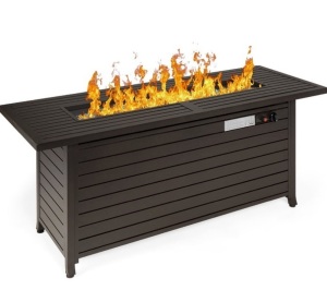 50,000 BTU Rectangular Propane Gas Fire Pit Table w/ Storage, Cover - 57in, Dark Brown, Appears New