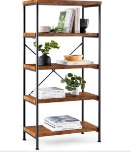 5-Tier Industrial Bookshelf w/ Metal Frame, Wood Shelves, Like New, Retail - $129.99