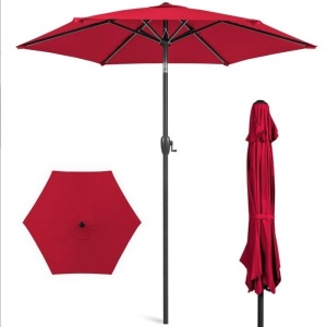 Outdoor Market Patio Umbrella w/ Push Button Tilt, Crank Lift - 7.5ft, Red, Appears New