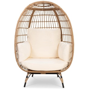 Wicker Egg Chair Oversized Indoor Outdoor Patio Lounger, Ivory, Appears New